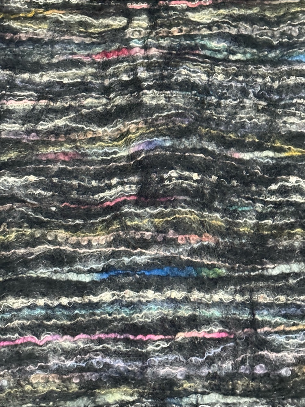 Wool Silk Blend Textured Multi Color Fringe Scarf Black Bohemian - Picture 2 of 6